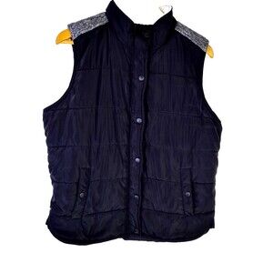 Tribal Women’s Lined Black Gray Vest Size L Large Zip and Snaps Pockets Puffy